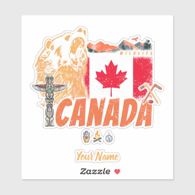 Kanada Vintage Flagge und Grizzlybären Urlaub Aufkleber (Blatt)