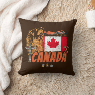 Kanada Vintage Flagge und Grizzlybären Urlaub Kissen