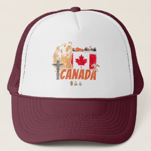 Kanada Vintage Flagge und Grizzlybären Urlaub Truckerkappe
