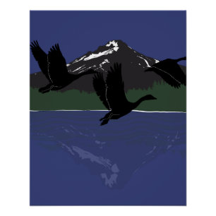 Kanadagänse fliegen über Mountain Lake Wilderness Poster