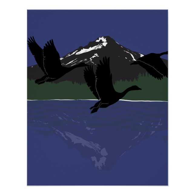 Kanadagänse fliegen über Mountain Lake Wilderness Poster (Vorderseite)