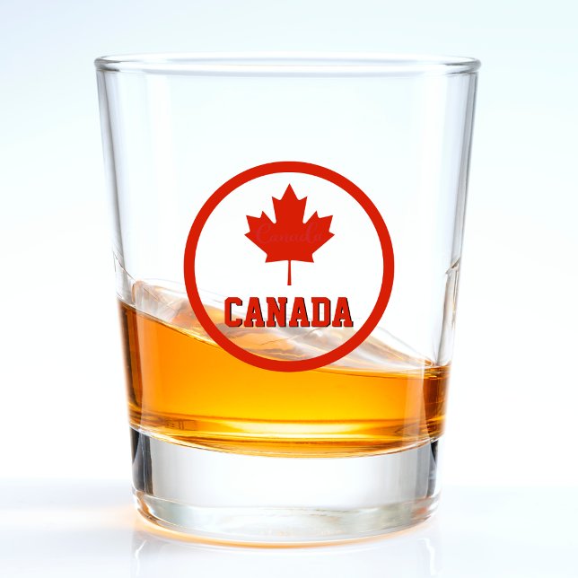 Kanadas rote und weiße kanadische Flagge Schnapsglas (canada canadian flag maple leaf circle shot glass)
