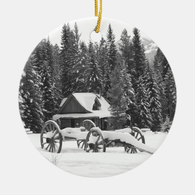 Kanadier-Rocky Mountains-Winter-Märchenland Keramik Ornament (Vorne)