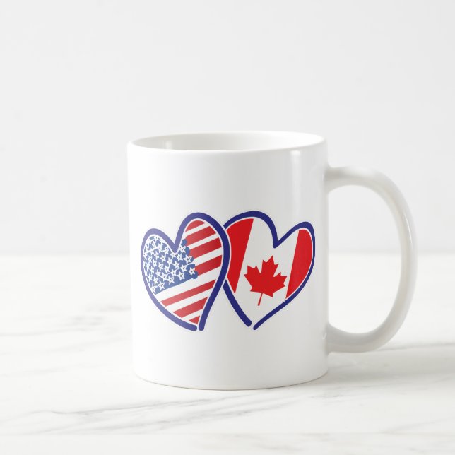 Kanadier und Amerika-Flaggen-Herzen Kaffeetasse (Rechts)