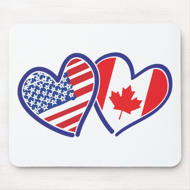 Kanadier und Amerika-Flaggen-Herzen Mousepad (Vorne)