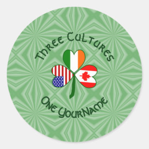 Kanadisch Irisch USA-Flaggen Shamrock Personalisie Runder Aufkleber