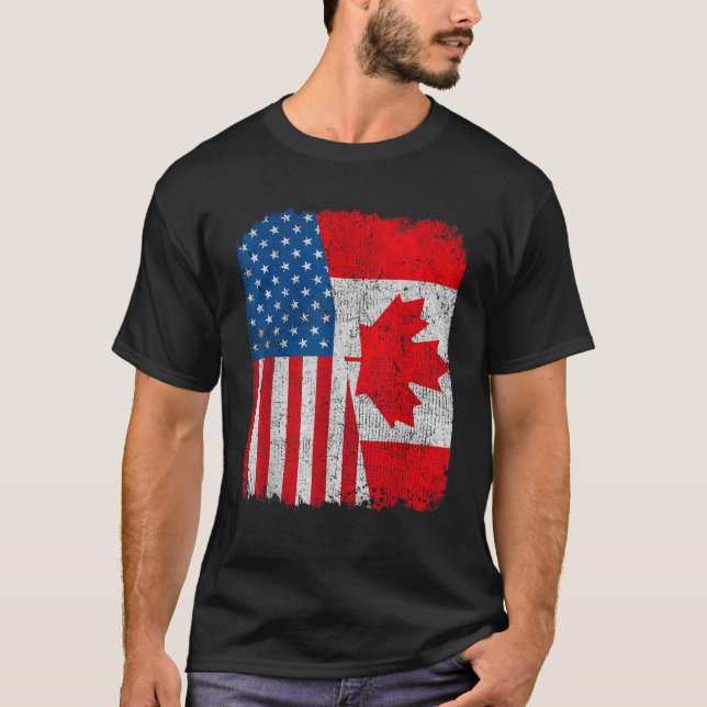 Kanadische amerikanische Flagge Halb USA Kanada Ro T-Shirt (Vorderseite)