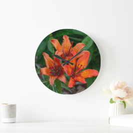 Kanadische Blumenfotografie, Orange Day Lily Große Wanduhr