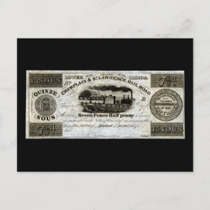 Kanadische Eisenbahnwährung von 1837 Postkarte