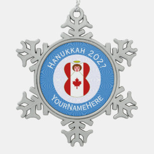 Kanadische Engel Chanukka-Flagge Personalisiert Schneeflocken Zinn-Ornament