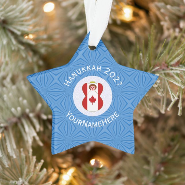 Kanadische Flagge Angel Hanukkah Personalisiert Ornament (Baum)