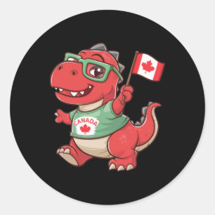 Kanadische Flagge Funny Red Dinosaur Kleinkind Shi Runder Aufkleber