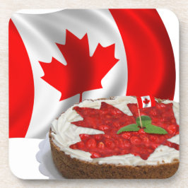 Kanadische Flagge mit Cherry Maple Leaf Cake Getränkeuntersetzer