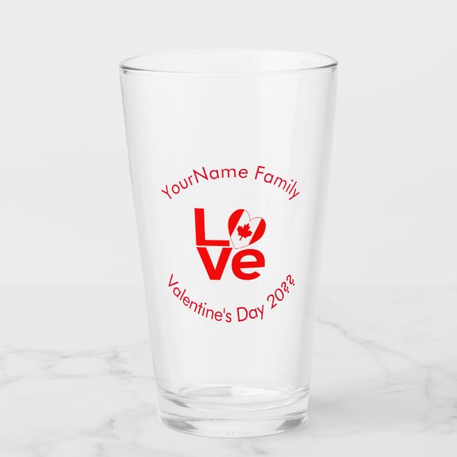 Kanadische Flagge Rot LOVE Personalisierter Text Glas (Vorderseite)
