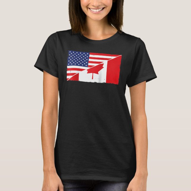 Kanadische Flagge und US-Flagge Roots Kanadische H T-Shirt (Vorderseite)