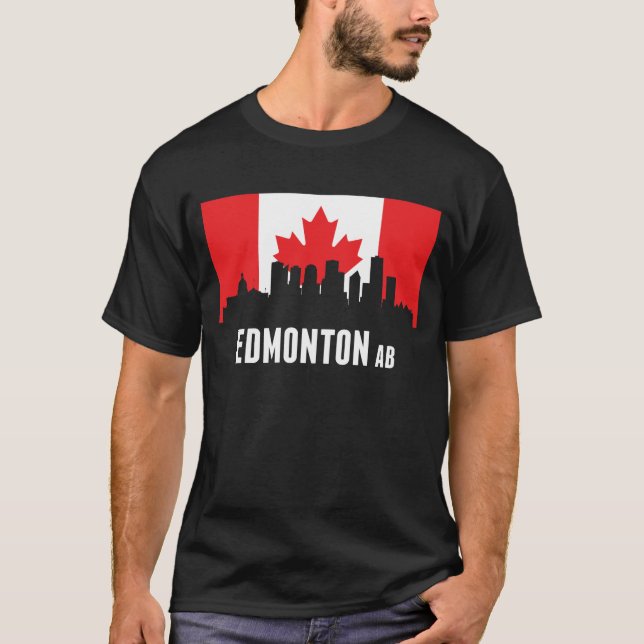 Kanadische Flaggen-Edmonton-Skyline T-Shirt (Vorderseite)