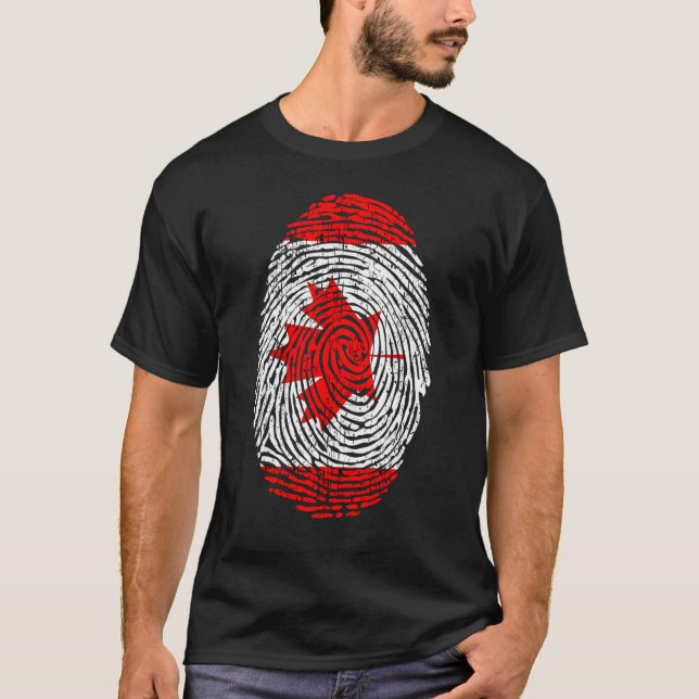 Kanadische kanadische Flaggen Fingerprint Ahornlea T-Shirt (Vorderseite)