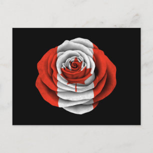 Kanadische Rose Flag auf schwarz Postkarte