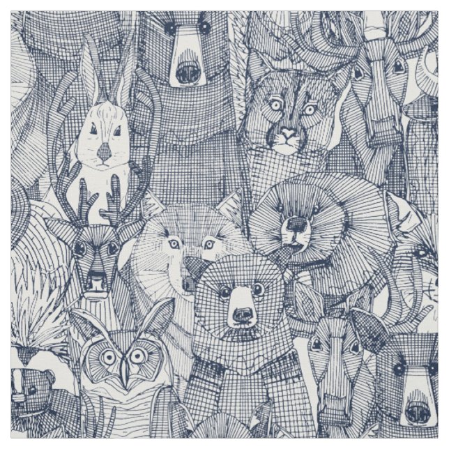kanadische Tiere Marineweiß Stoff (Muster)