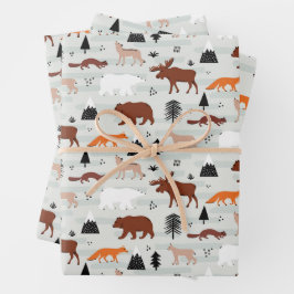 Kanadische Wildtiere Muster Elche Bären Fox Wolf Geschenkpapier Set