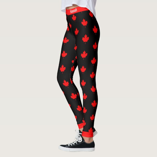 Kanadischer Ahorn auf Rot und Schwarz Leggings (Links)