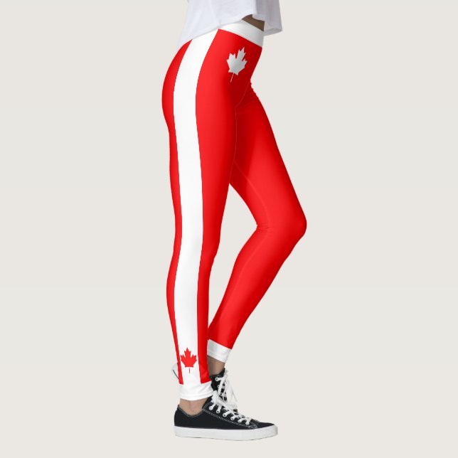 Kanadischer Ahorn auf Rot und Weiß Leggings (Rechts)