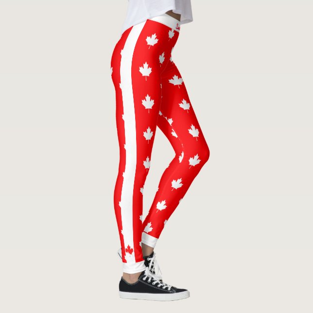 Kanadischer Ahorn auf Rot und Weiß Leggings (Rechts)