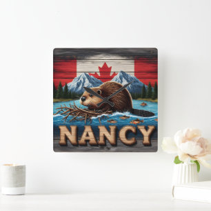 Kanadischer Biber baut Nest in der Nähe des Bergse Quadratische Wanduhr