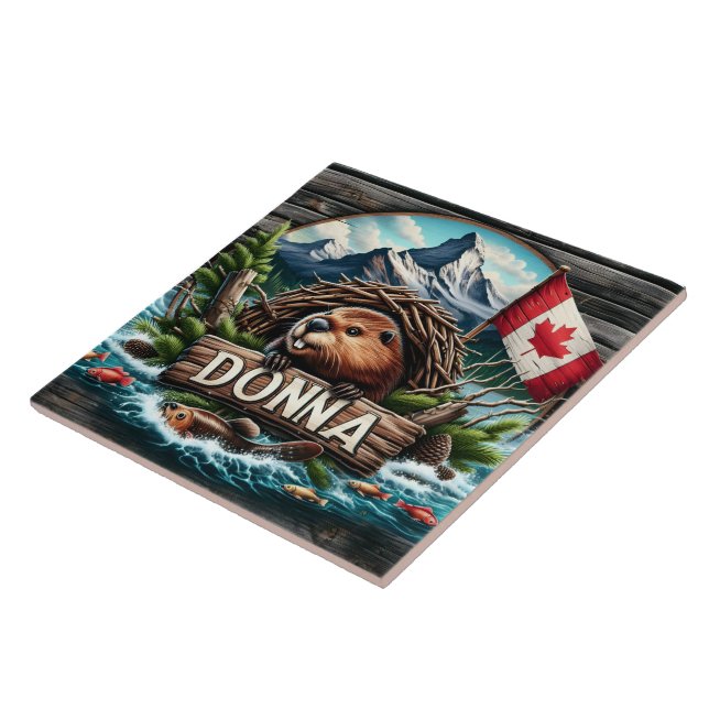 Kanadischer Biber in der Nähe des Sees mit felsige Fliese (Seite)