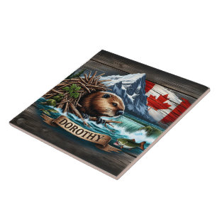 Kanadischer Biber in der Nähe des Wasserfalls in K Fliese