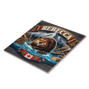 Kanadischer Biber, schneebedeckt Fliese