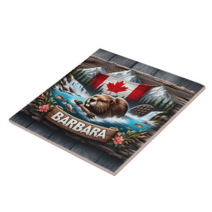 Kanadischer Biber schwimmen in der Nähe des Gebirg Fliese