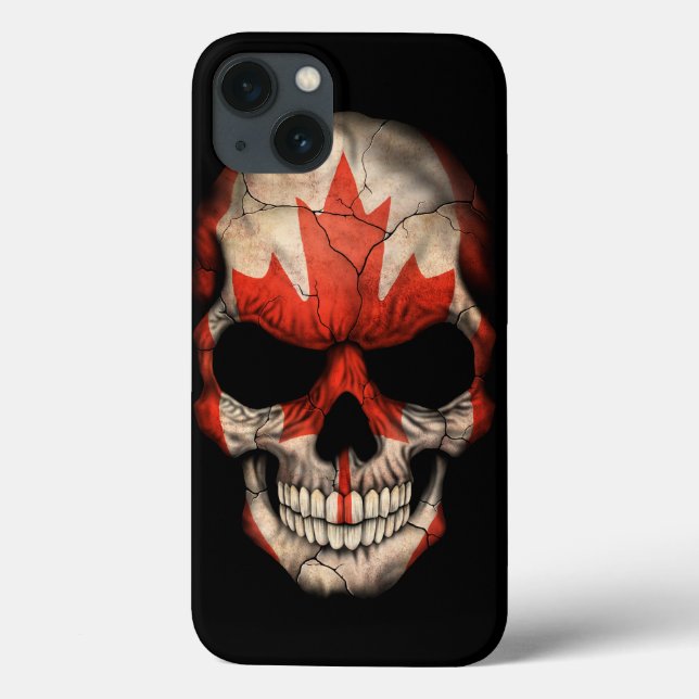 Kanadischer Flaggenschädel auf schwarz Case-Mate iPhone Hülle (Rückseite)