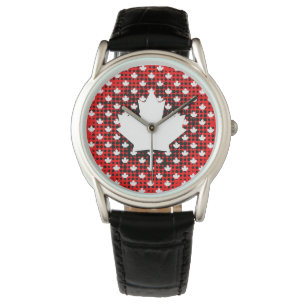 Kanadisches Ahornblatt mit gepunktetem Hintergrund Armbanduhr