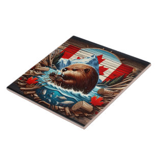 Kanadisches Biber-Gebäude im Herbst Fliese