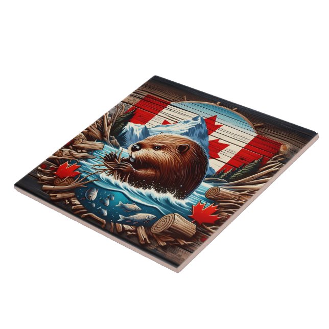 Kanadisches Biber-Gebäude im Herbst Fliese (Seite)