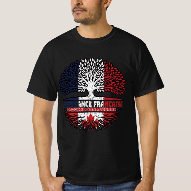 Kanadisches Flag Frankreich Tree Roots T-Shirt (Vorderseite)