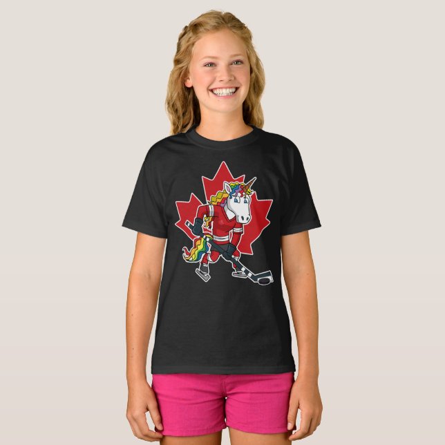 Kanadisches Hockey-Spieler-Einhorn Canda T-Shirt (Vorne ganz)