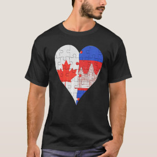 kanadisches kambodschanisches Flaggenherz T-Shirt