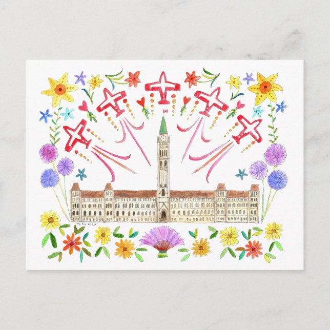 Kanadisches Parlamentsgebäude Kanada Day Snowbirds Postkarte (Vorderseite)