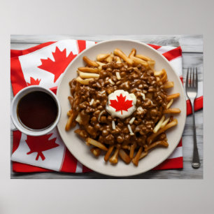 Kanadisches Poutine mit Tasse Kaffee Poster