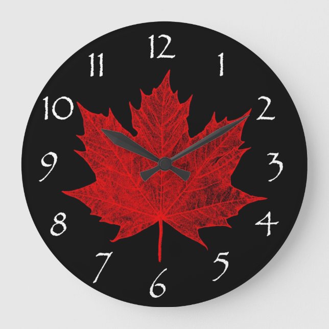 Kanadisches Rotahorn-Blatt/Rot und Schwarzes Große Wanduhr (Vorderseite)