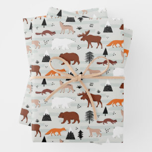 Kanadisches Wildtier-Muster Elch Bär Fuchs Wolf Geschenkpapier Set