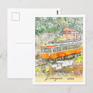 Kanagawa Japan Reiseort Wasserfarbe Postkarte