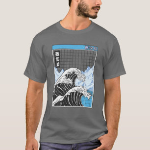 Kanagawa Wave Japan Digital Landscape Grid Anime V T-Shirt