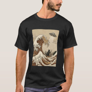 Kanagawa-Welle-Katze-Alien-Ramen-Abstrakte Kunst J T-Shirt