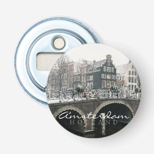 Kanal in Amsterdam im Winter Flaschenöffner