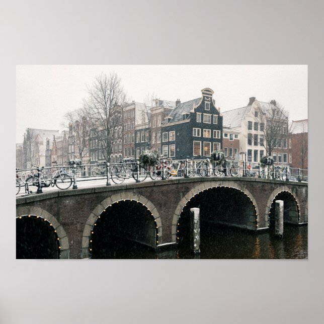 Kanal in Amsterdam im Winter Poster (Vorne)