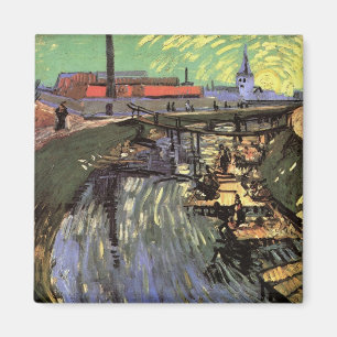 Kanal mit Frauen beim Waschen von Vincent van Gogh Magnet