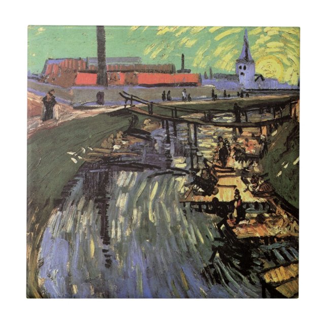 Kanal mit Frauen waschen von Vincent van Gogh Fliese (Vorderseite)